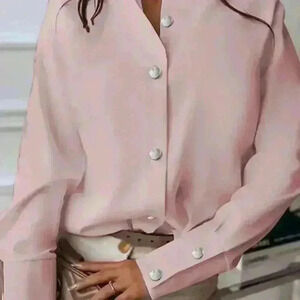 Elegant Long Sleeve Button Front  Blouse Dusty Rose  XXL/14